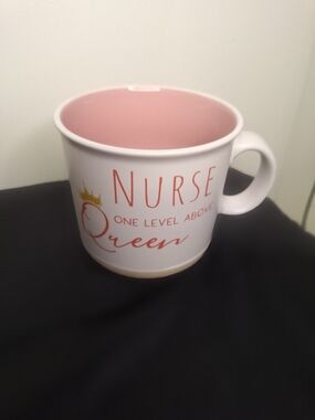 "Nurse One Level Above Queen" Ceramic Mug - Pink and White Large Size 14" X 4" T